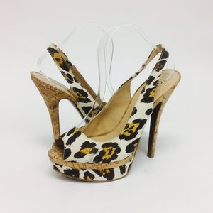 Guess Leopard Cork Slingback Platforms